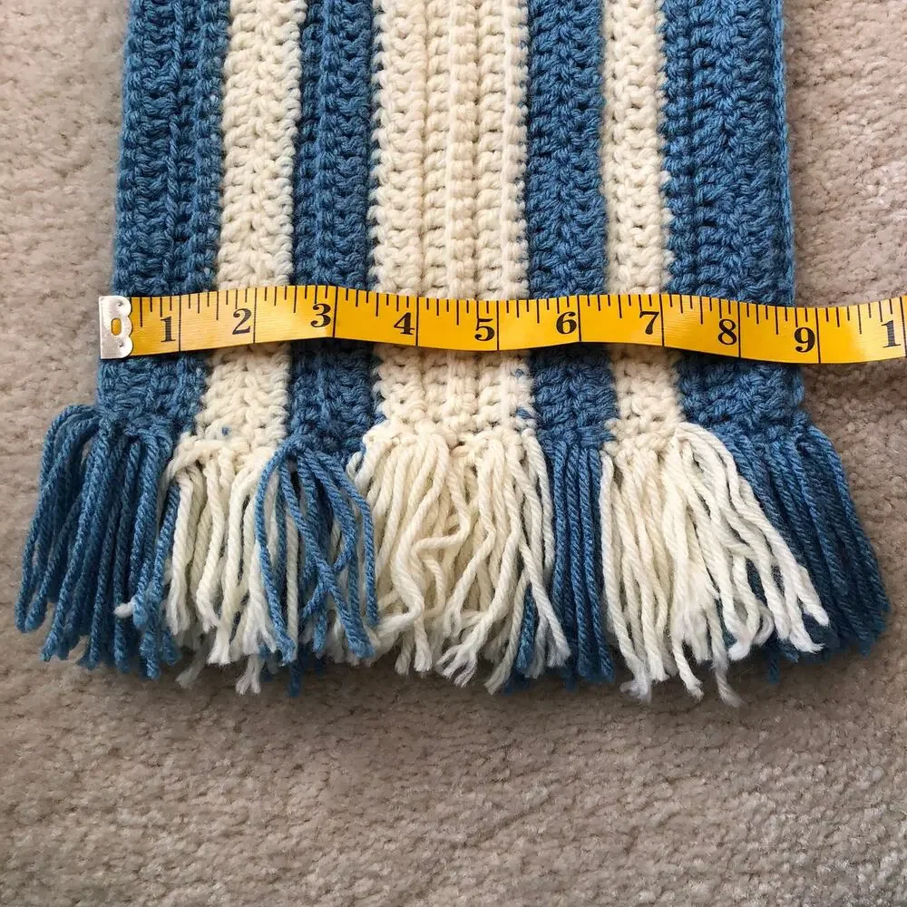 NWOT Handmade Crocheted Striped Fringe Scarf